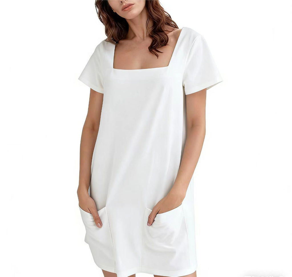 Women's Square Collar Sleeve Fashion Pocket Casual Shorts
