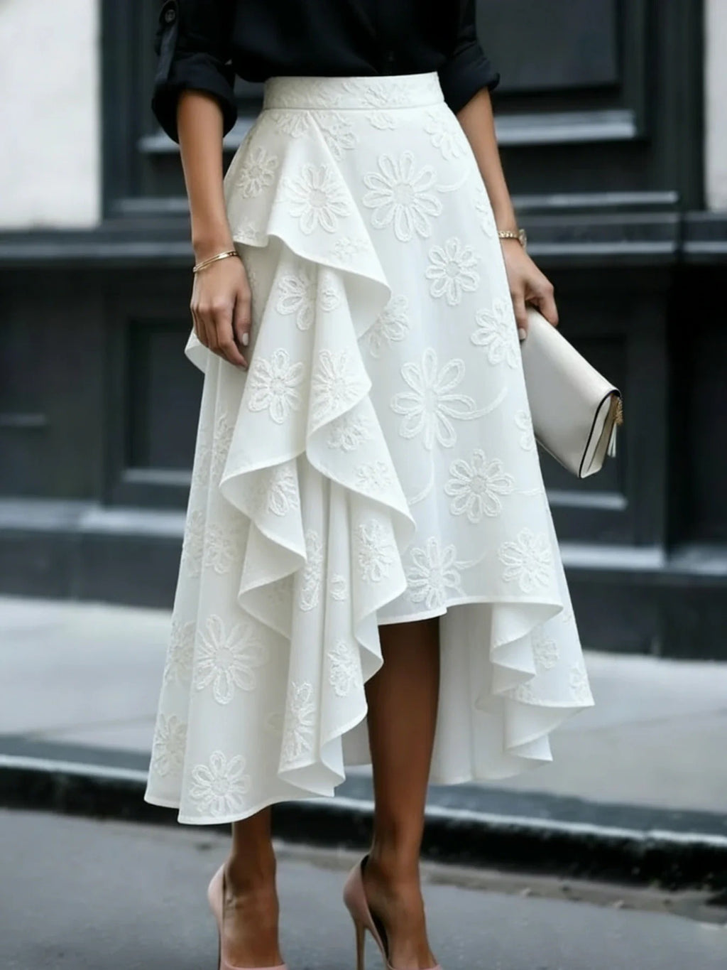 Wavy Edge Elegant Style Personality Mid-length Skirt