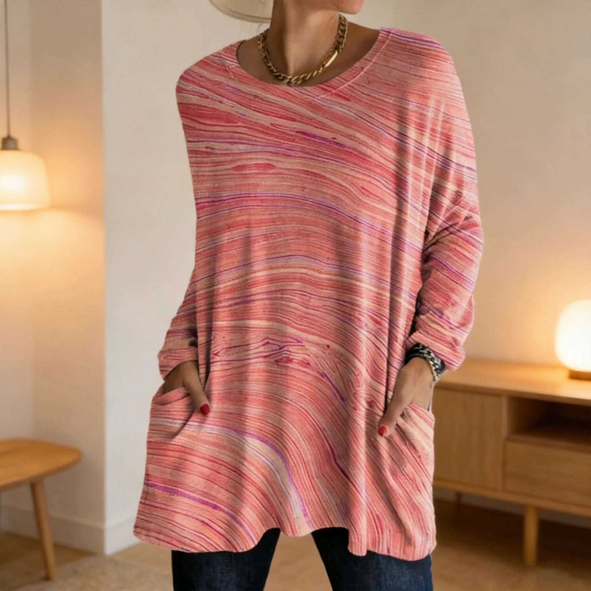 Women's Printed Casual Round Neck Long Sleeve Women's T-shirt