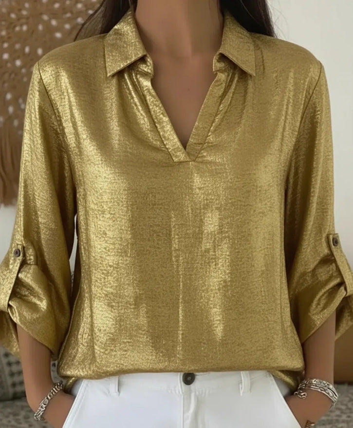 Women's Casual Loose Wear Bronzing Pocket T-shirt Tops
