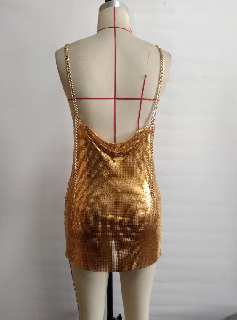 Durable Women's Sequined Stage Party Halter Dress