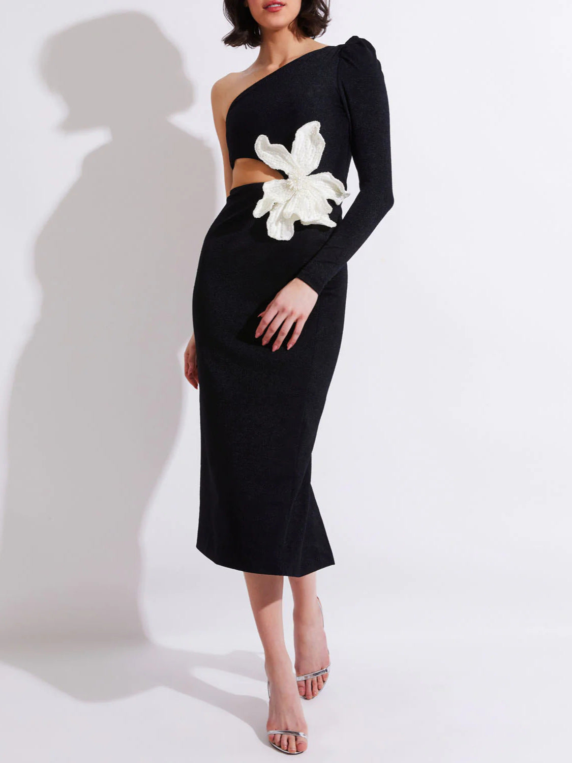 One Shoulder Long Sleeve Sexy Fashion Flower Dress