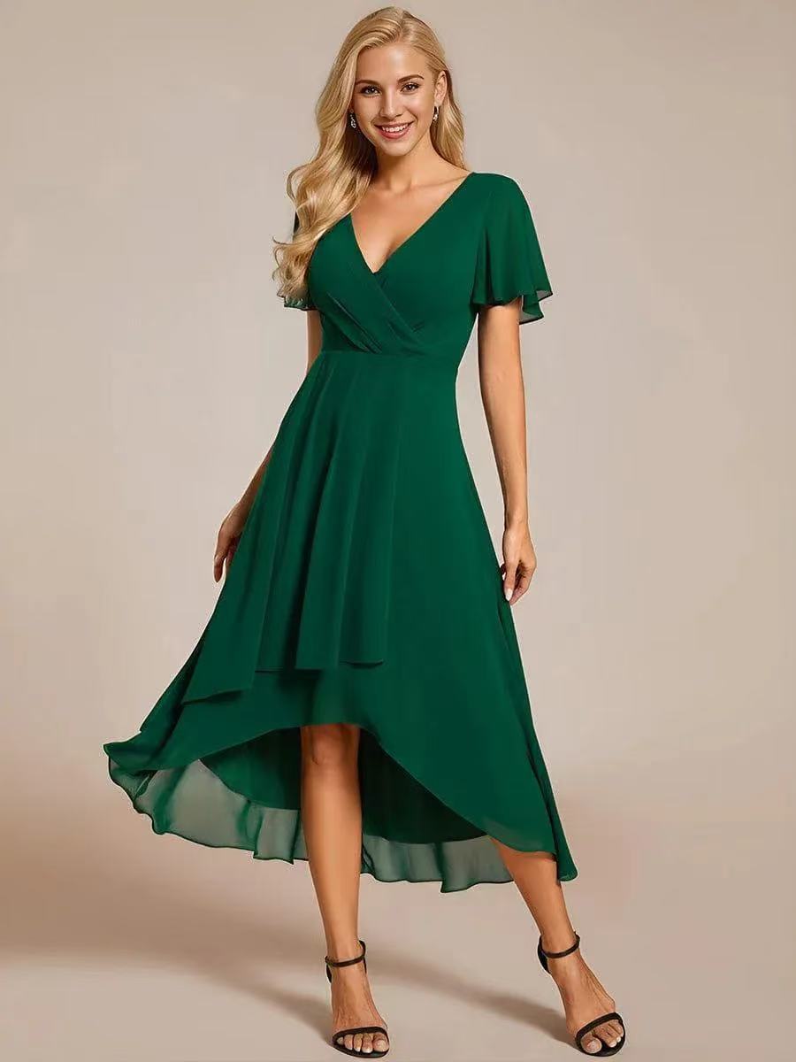 Summer Solid Color Ruffle Sleeve Chiffon Dress