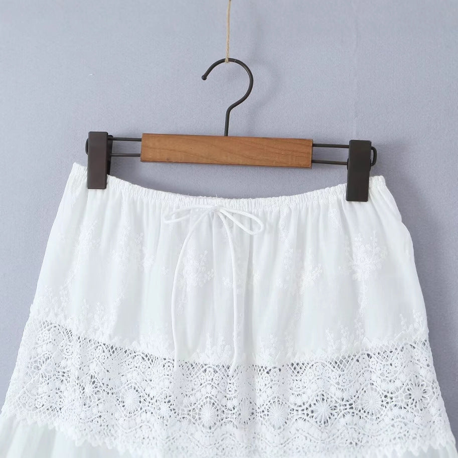 Summer Waist Holiday Lace Stitching Dress Skirts