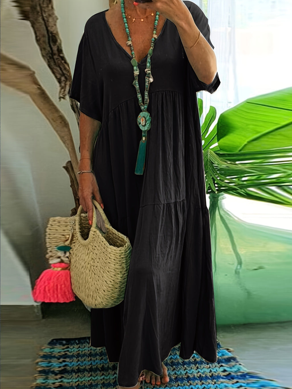 Women's Solid Color Loose Sleeve Large Swing Dress
