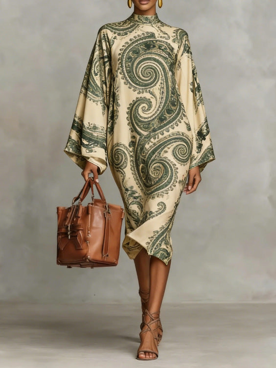 Trendy Autumn Digital Printing Fresh Retro Dress