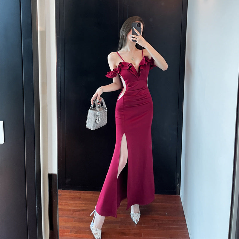 Women's Sexy Low-cut Tube Package Hip Split Dress