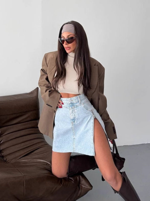 Women's Irregular High Waist Denim Design Zipper Skirt