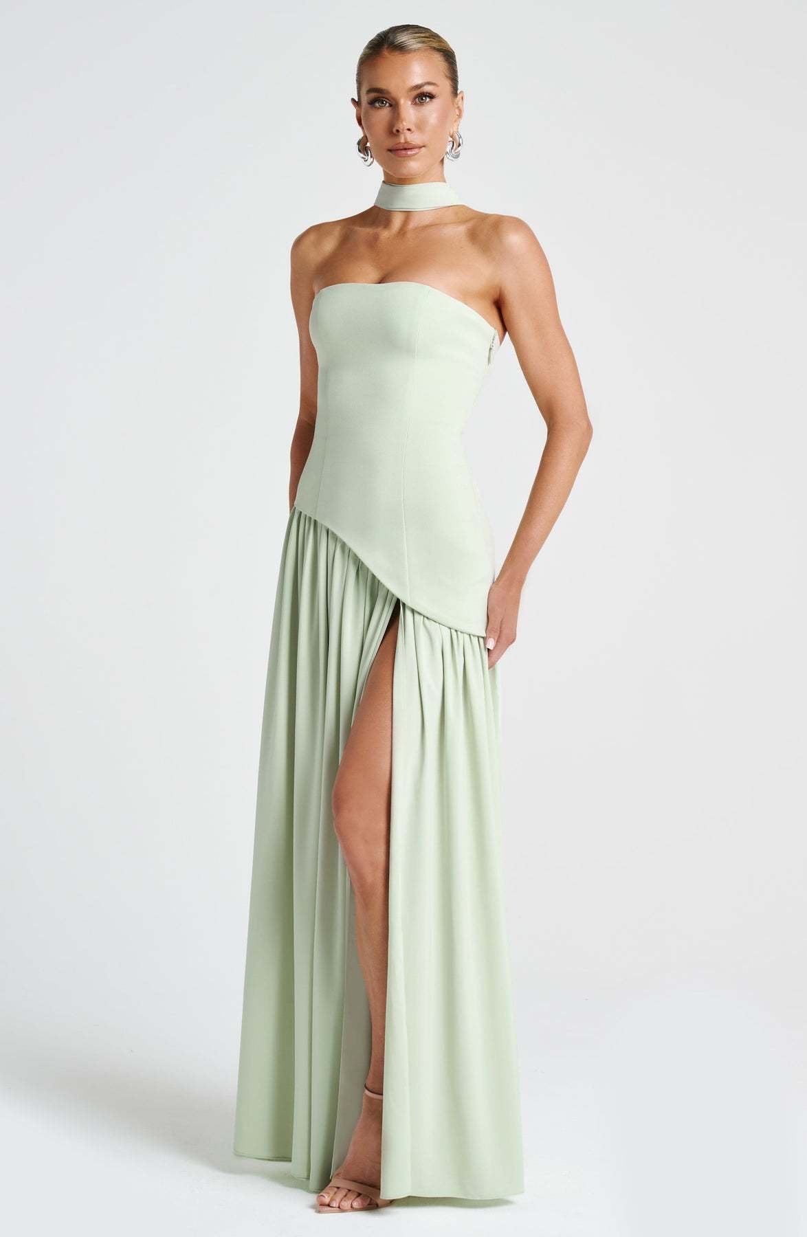 Women's Tube Pure Color Tied Fashion Sexy Backless High Slit Dress