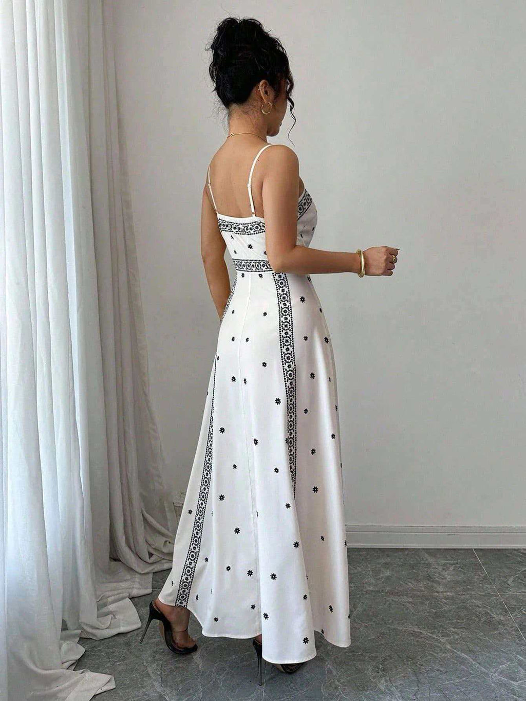 Women's Elegant Sling White Printing Long Dress