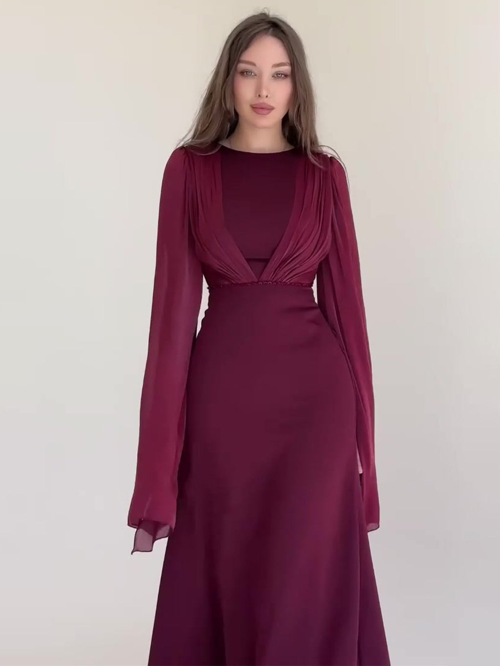 Women's Elegant Graceful Long Sleeve Soft Light Dress