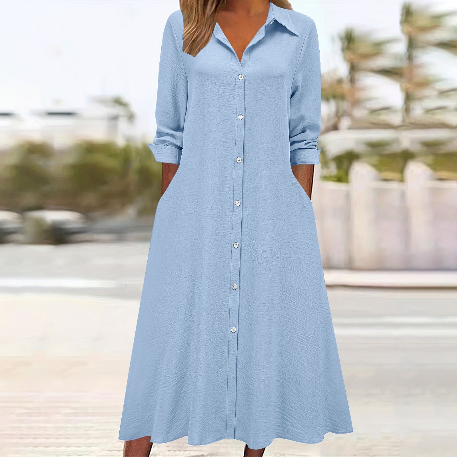 Women's Fashion Solid Color Lapel Long Sleeve Pocket Clothing
