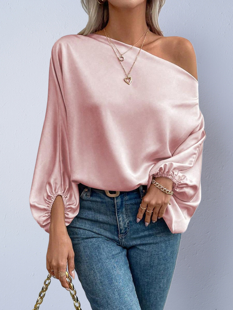 Women's Satin Shirt Winter Fashionable Asymmetric Blouse