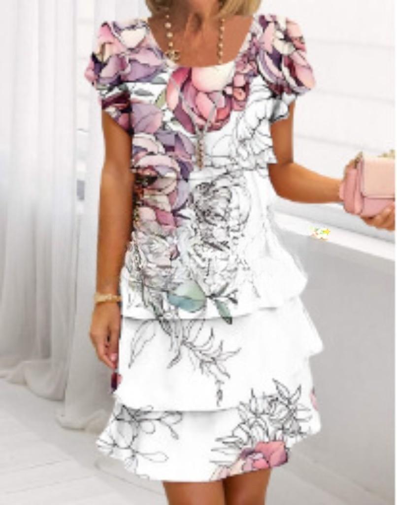 Sleeve Round Neck Printed Series Spring Dress