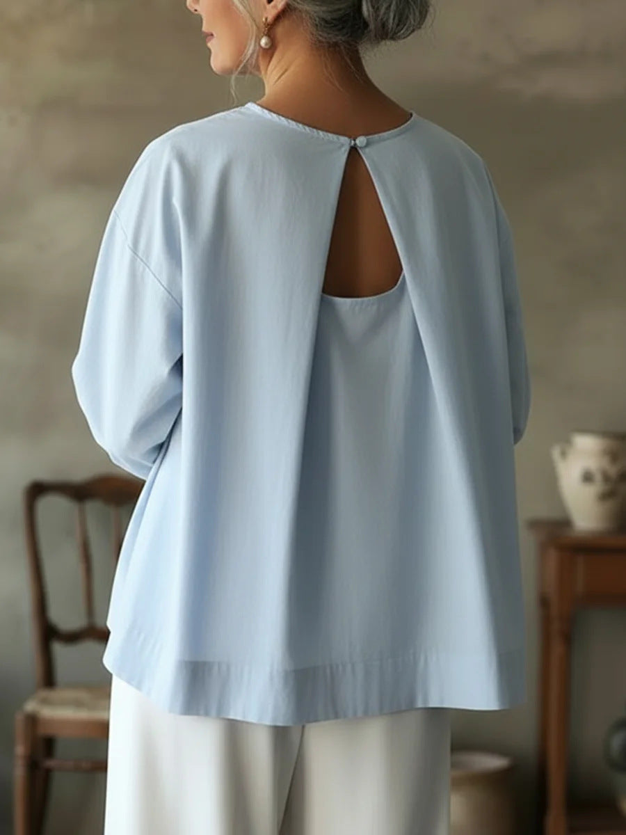 Women's Elegant Sleeve Shirt Backless Loose Crew Blouse
