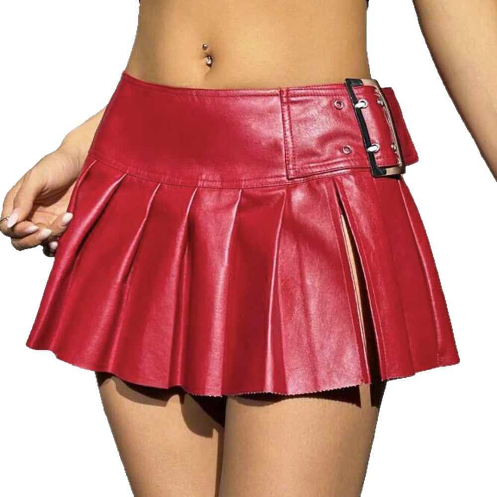 Women's Waist Slimming Leather Pleated Ladies Tutu Skirts