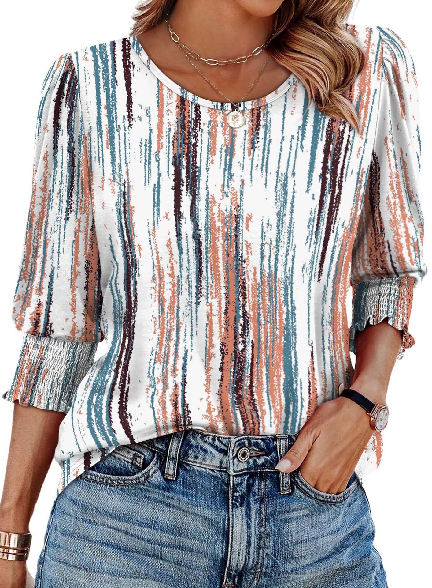 Women's Autumn Loose Casual Print Sleeve Crew Women's T-shirt