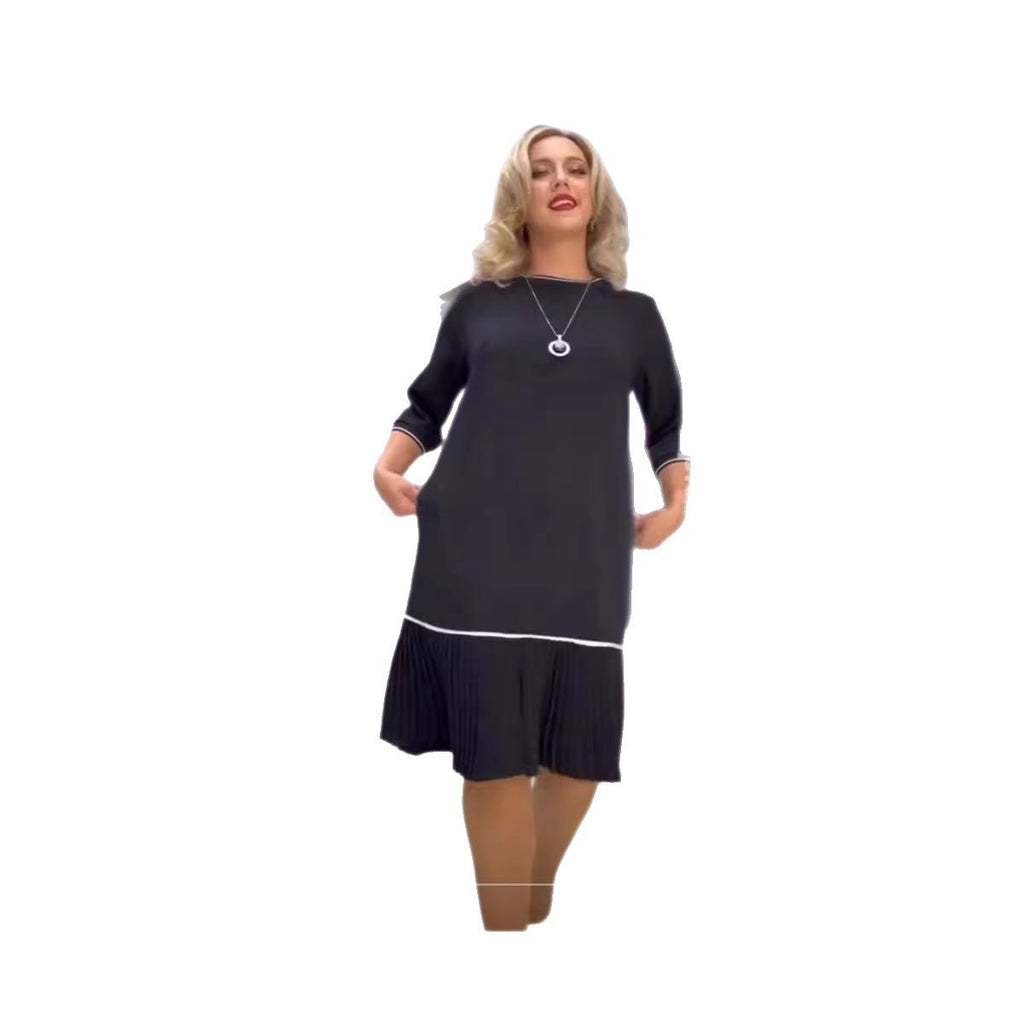 Round Neck Stitching Buckling Back Single-breasted Skirts