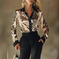 Women's Satin Printed Long Sleeve Shirt Blouse