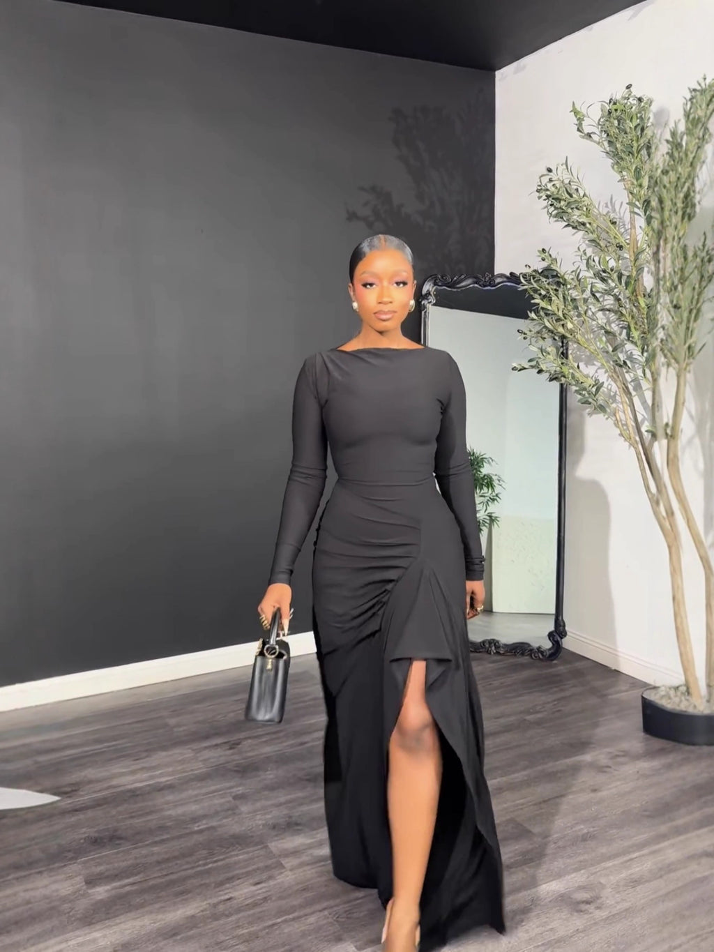 Women's Solid Color Fashion Elegant Irregular Slit Dress