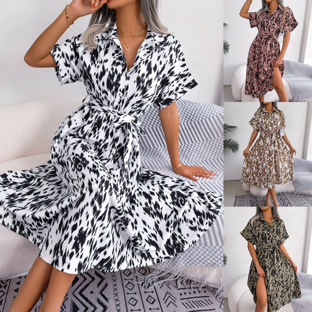 Women's Casual Loose Leopard Print Shirt Dress