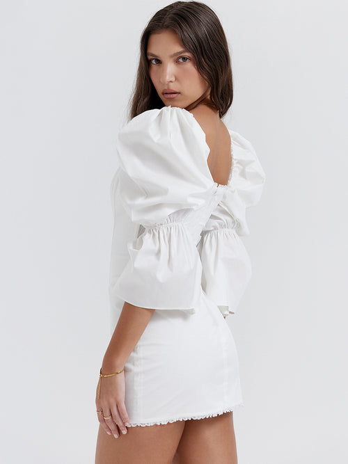 Design Solid Color Temperament Midi Hot Fashion Puff Dress