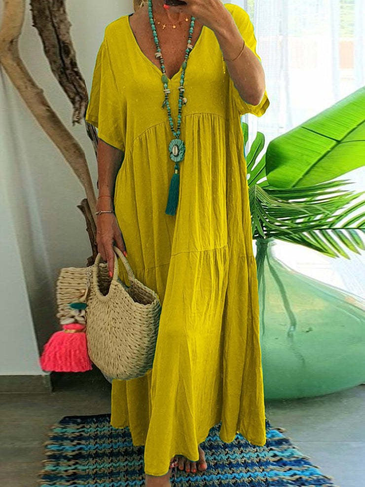 Women's Solid Color Loose Sleeve Large Swing Dress