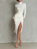 Women's Turtleneck Long Sleeve Split Tight Dress