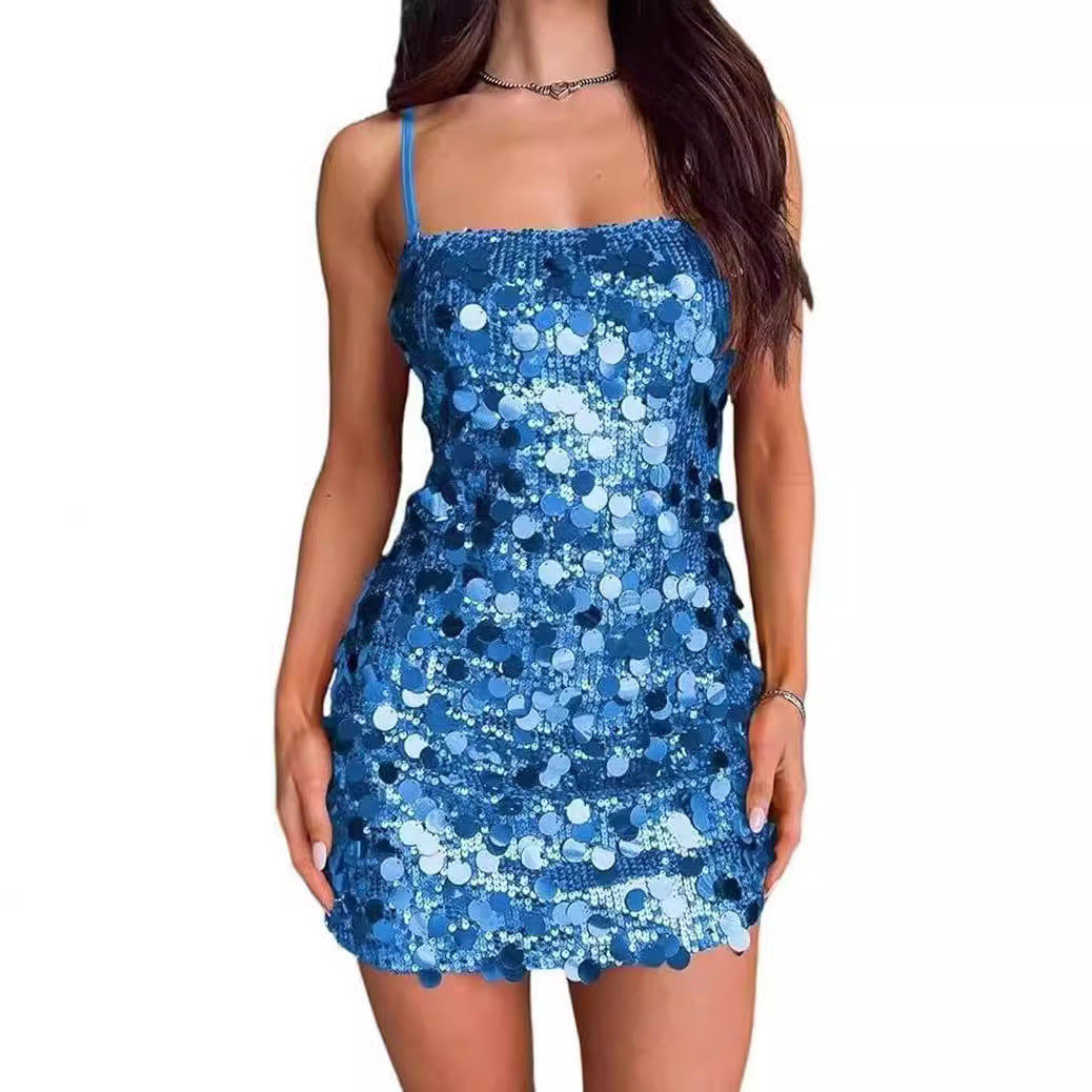 Women's Sequin Sling Banquet Party Hot Backless Dress