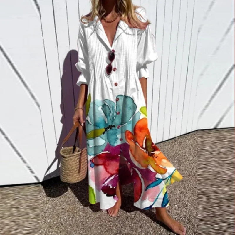 Beautiful Women's Pleated Print Temperament Commute Dress