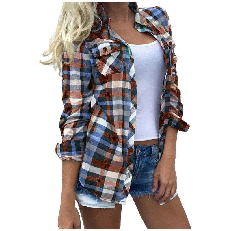 Women's Patchwork Stand-up Collar Long Sleeve Straight Tops