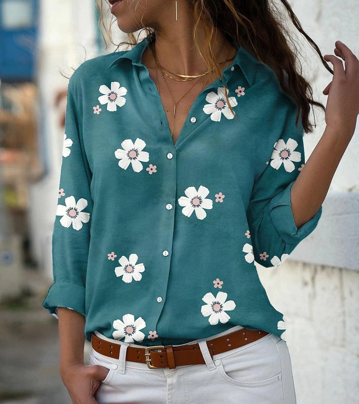 Women's Loose Lapel Long Sleeves Single-breasted Shirt Elegant Blouse