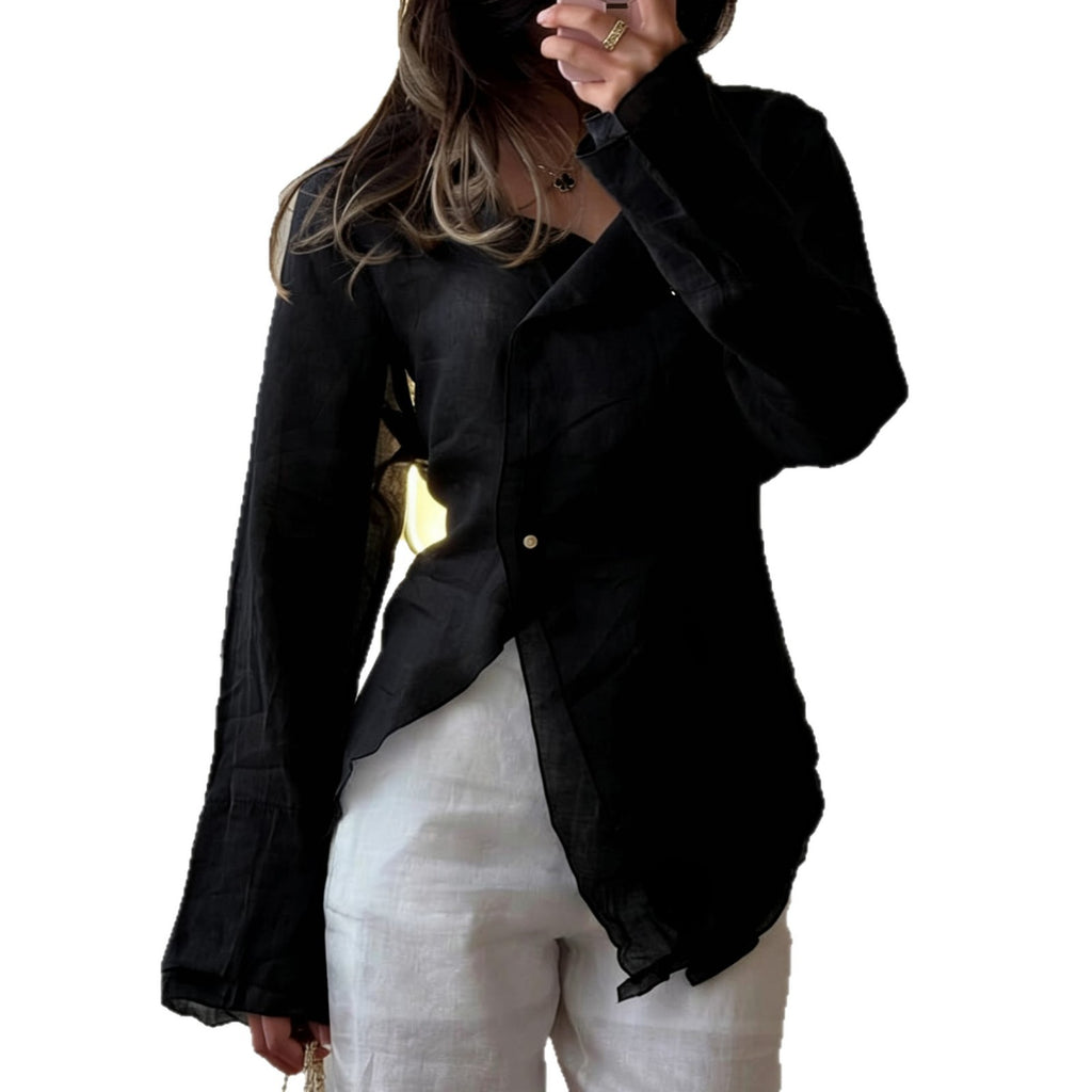 Women's Irregular Versatile Casual Long Sleeve Shirt Blouse