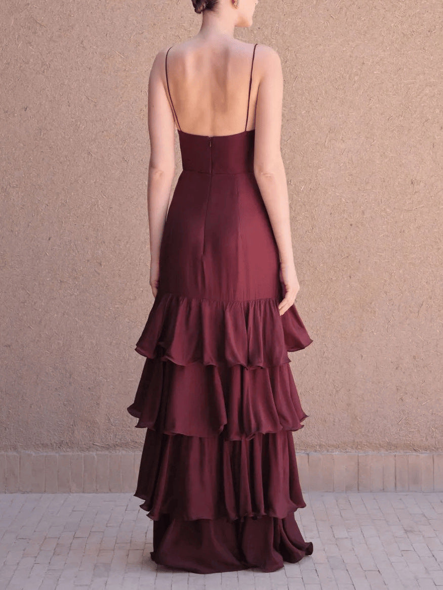 Women's French Deep V Tube Cinched Waist Sling Dress