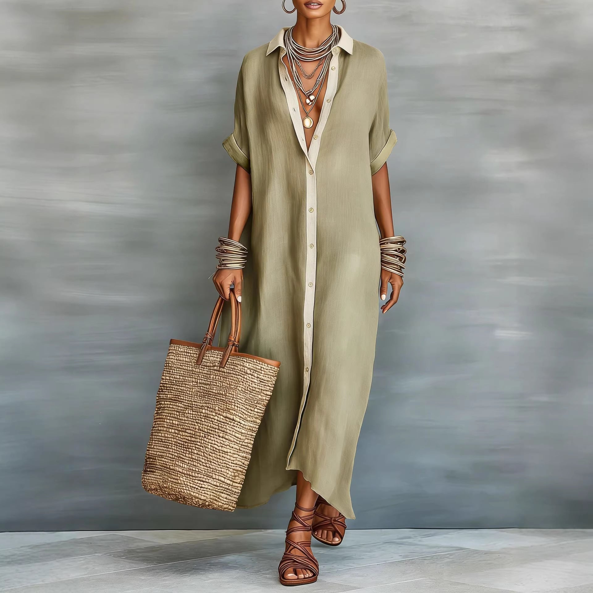 Women's Color Loose Long Shirt Fashion Casual Comfortable Vacation Dress