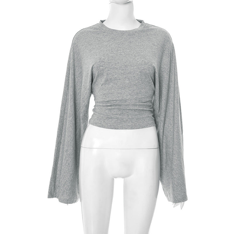 Women's Solid Color Round Neck Shoulder Across Sleeve Women's T-shirt