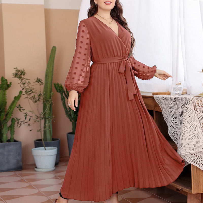 Women's Pure Color Elastic Waist Stitching Dress