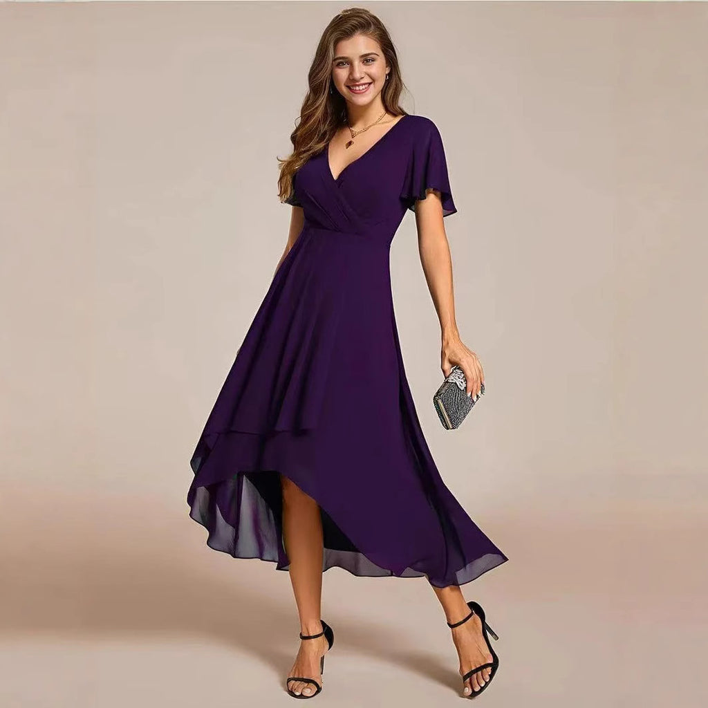 Summer Solid Color Ruffle Sleeve Chiffon Dress