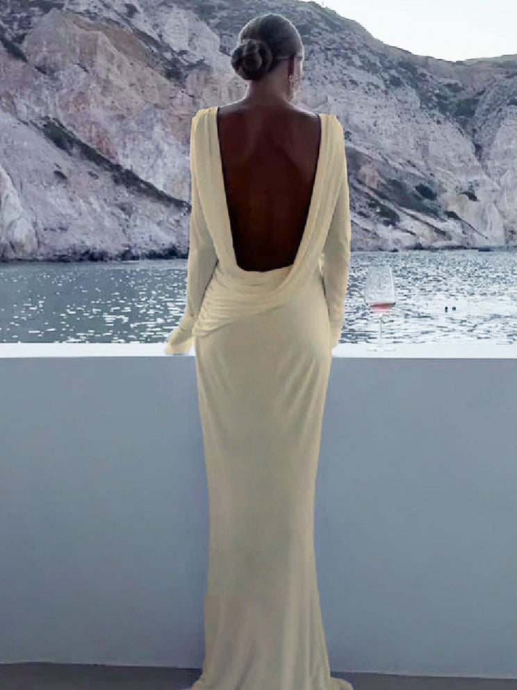 Pure Design Long Temperament Solid Color Slim Fit Dress