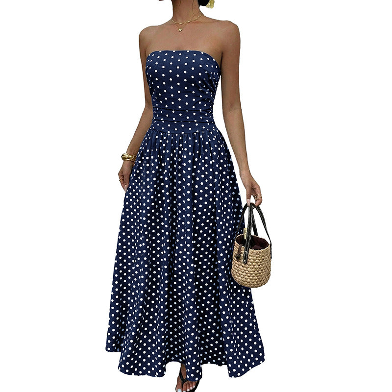 Summer Date Party Elegant Retro Sleeveless Tube Polka Tops
