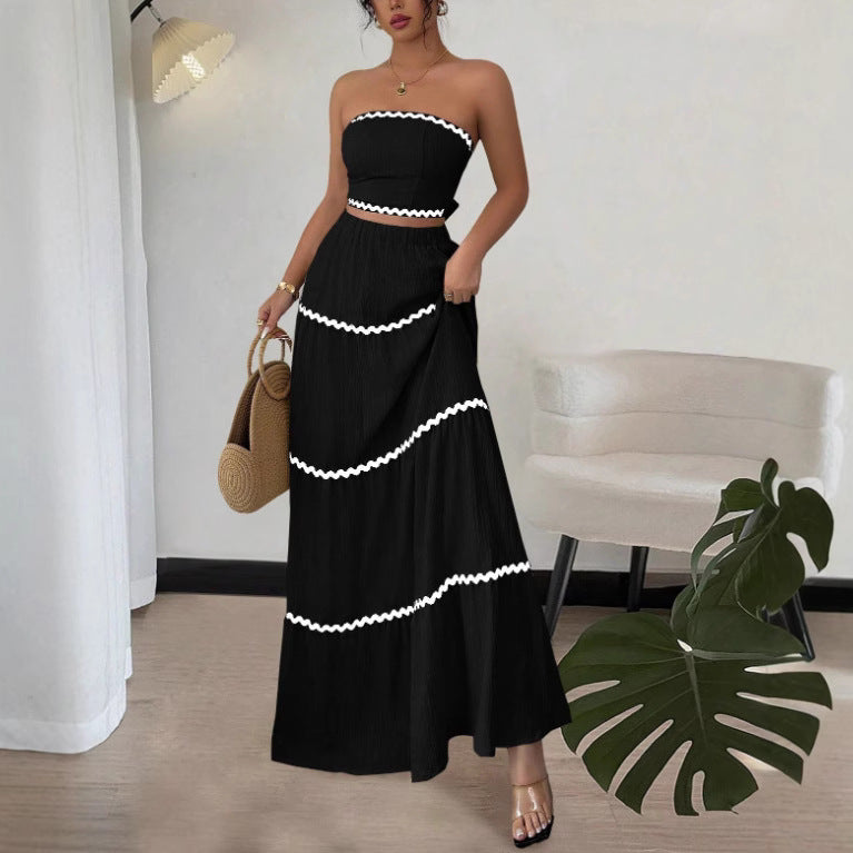 Leisure Graceful Tube Lace Long Stitching Dress