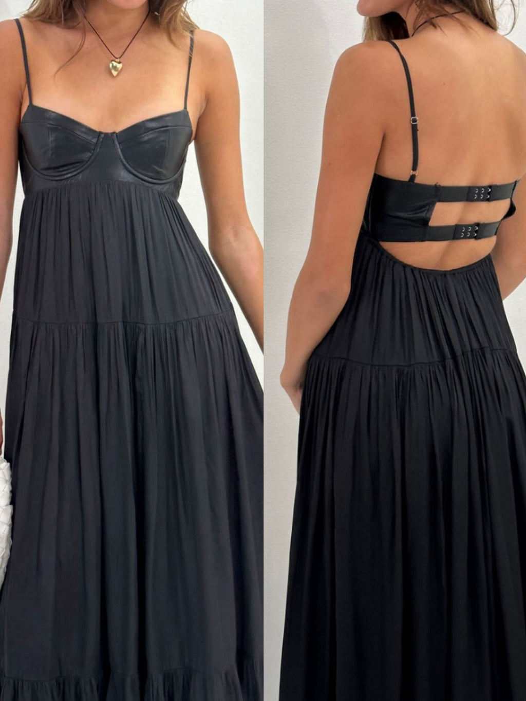 Women's Summer Sexy Backless Spaghetti Straps Leather Dress
