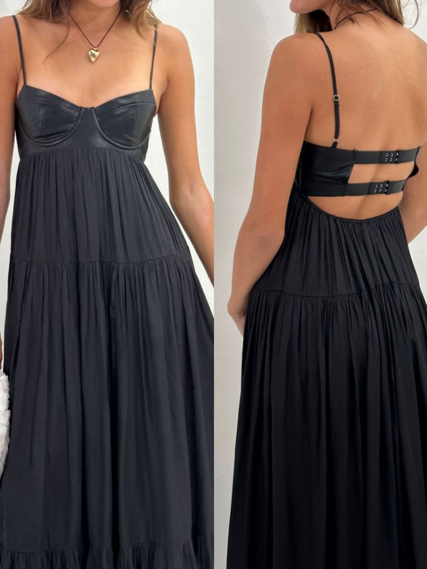 Women's Summer Sexy Backless Spaghetti Straps Leather Dress