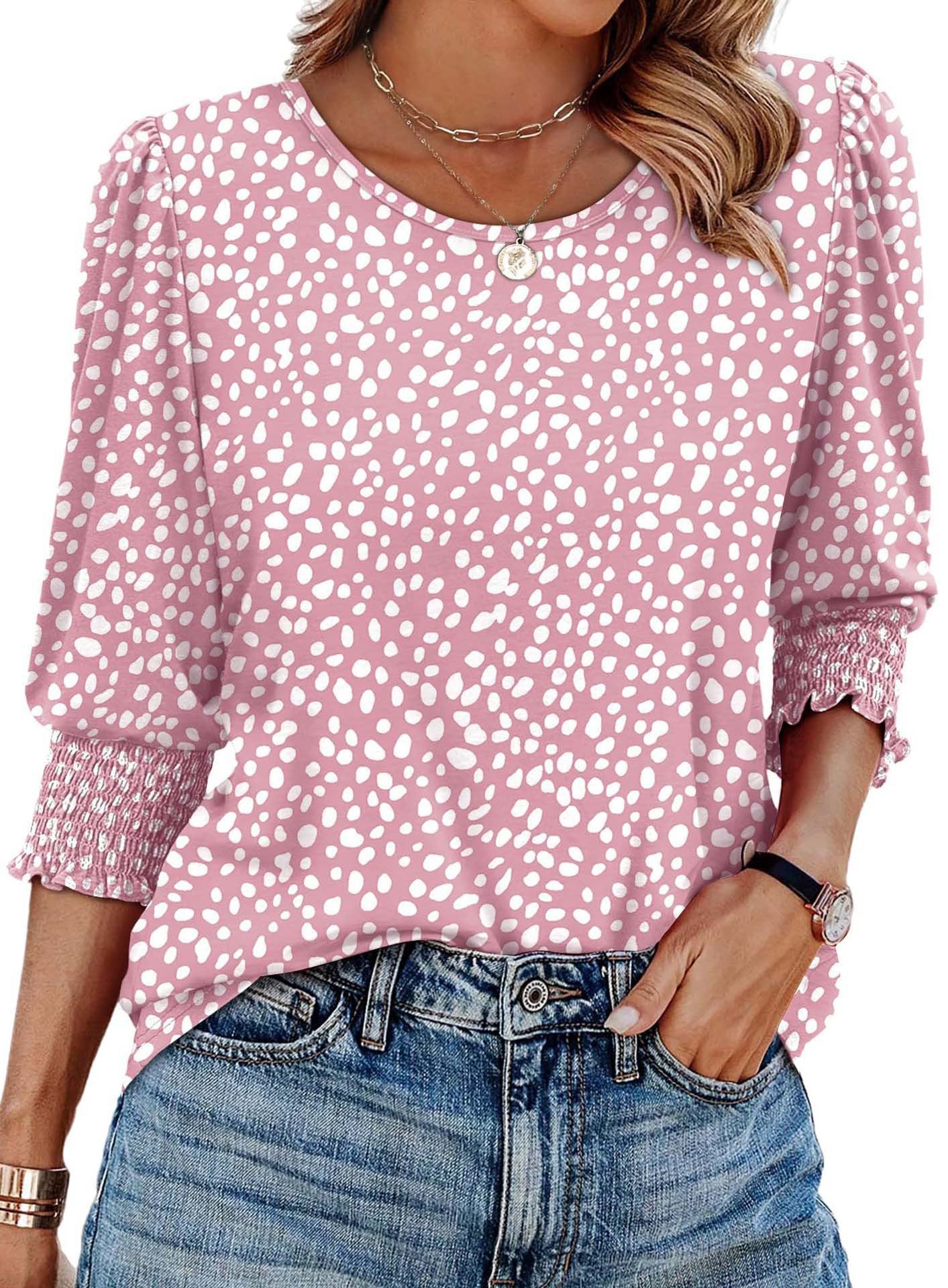 Women's Autumn Loose Casual Print Sleeve Crew Women's T-shirt