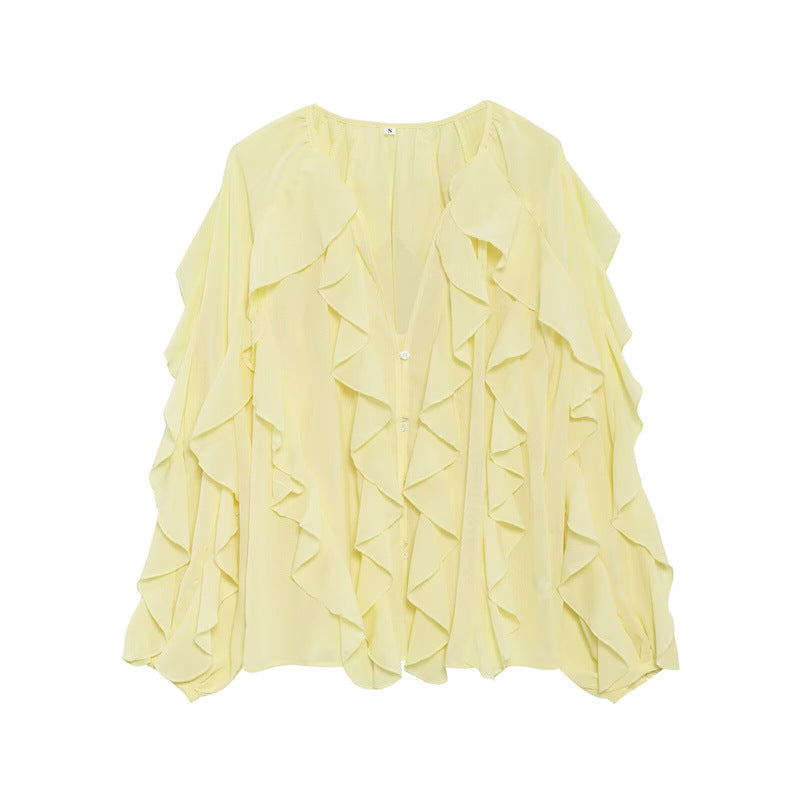 Z Spring Long Fashion Loose Design Niche Laminated Decoration Blouse
