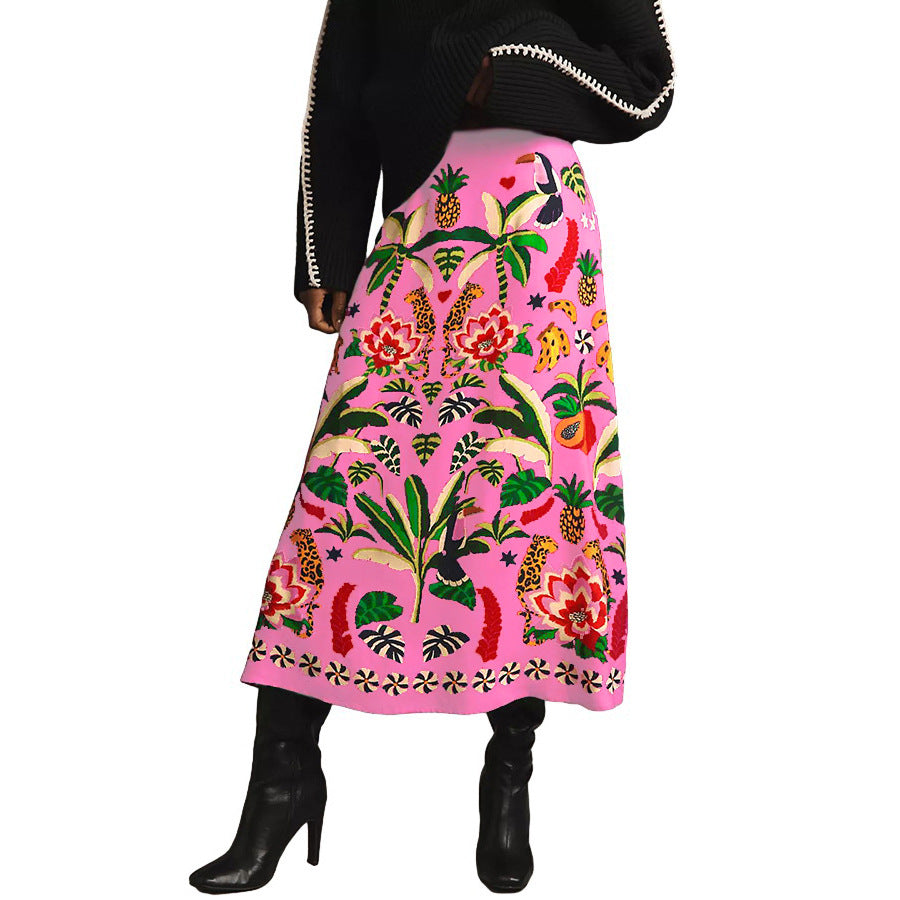 Women's Casual Fashion Tropical Plant Vintage Print Skirt