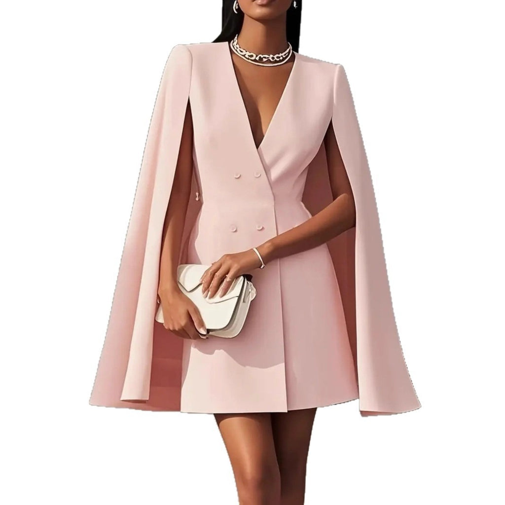 Women's Commuter Double Breasted Shawl Cape Solid Dress