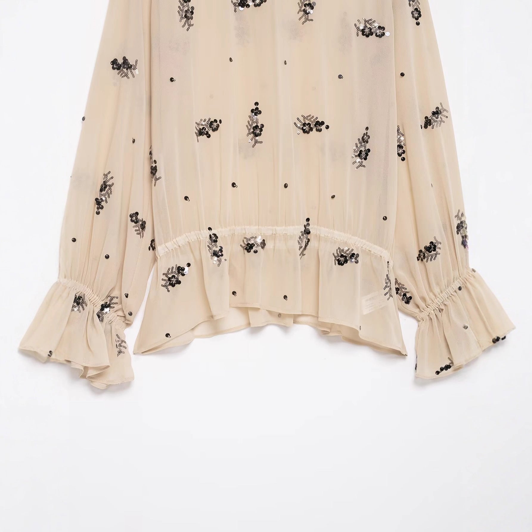 Trendy Early Spring Sequin Translucent Shirt Blouse