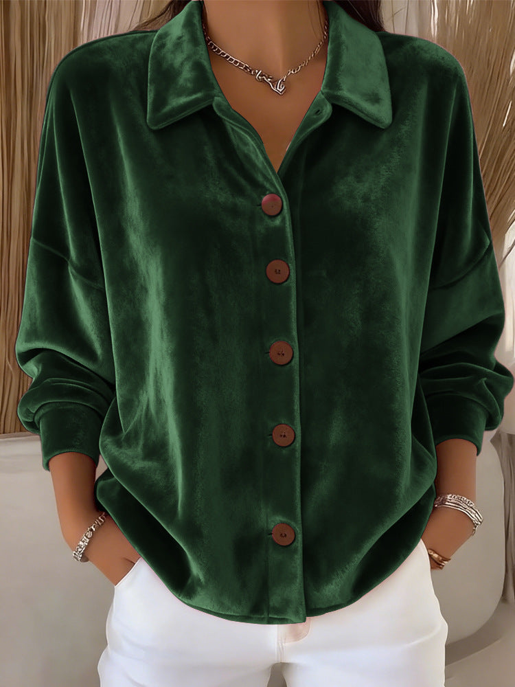 Women's Casual Long-sleeved Shirt Collar Gold Veet Tops