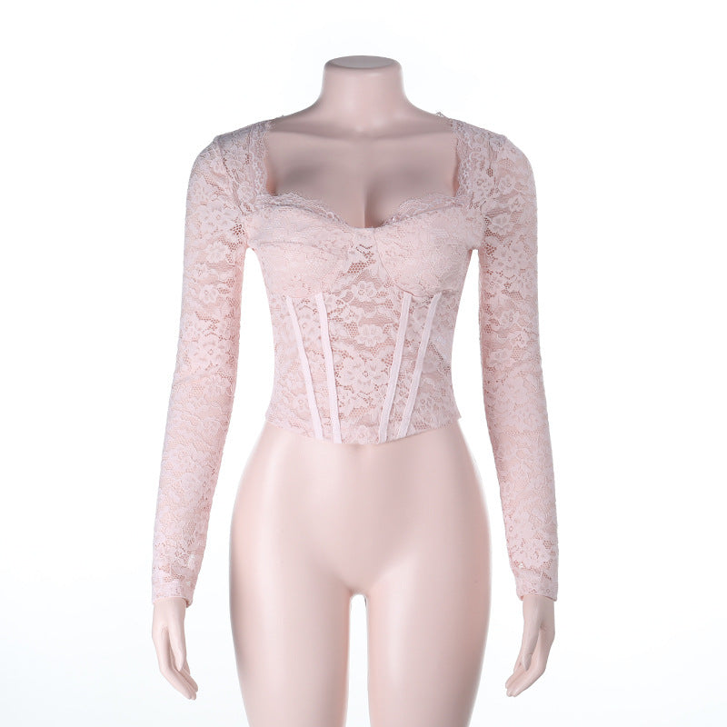Innovative Sexy Lace Long-sleeved Casual Autumn Women's T-shirt